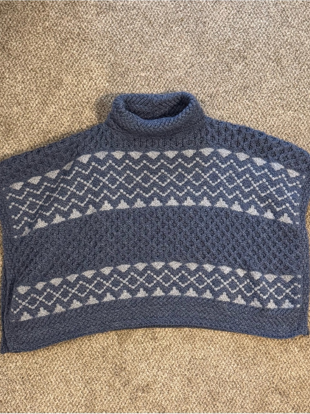 Carraigdonn Fair Isle Cable Knit Cowl Neck Poncho One Size 100% Merino Wool